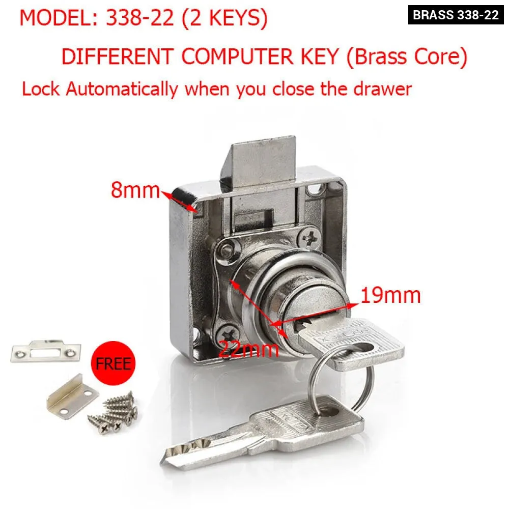 2 Key Copper Drawer Lock for Furniture Mailbox