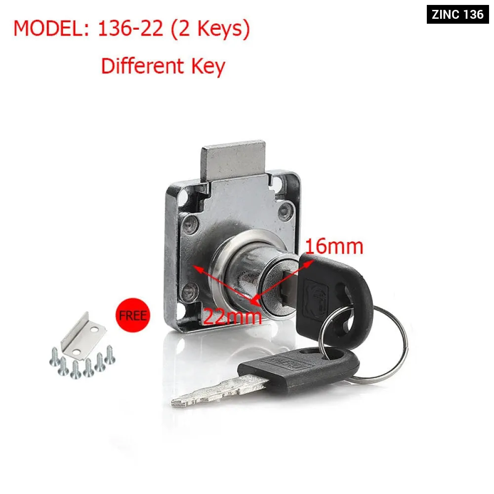 2 Key Copper Drawer Lock for Furniture Mailbox