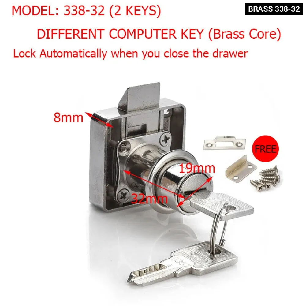 2 Key Copper Drawer Lock for Furniture Mailbox
