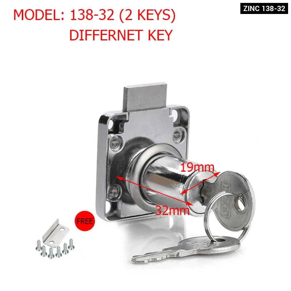 2 Key Copper Drawer Lock for Furniture Mailbox