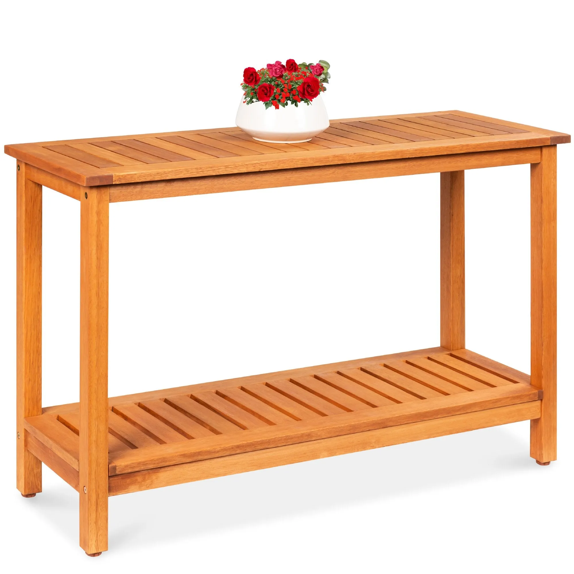 2-Shelf Wood Console Table Storage Organizer w/ Natural Finish - 48in