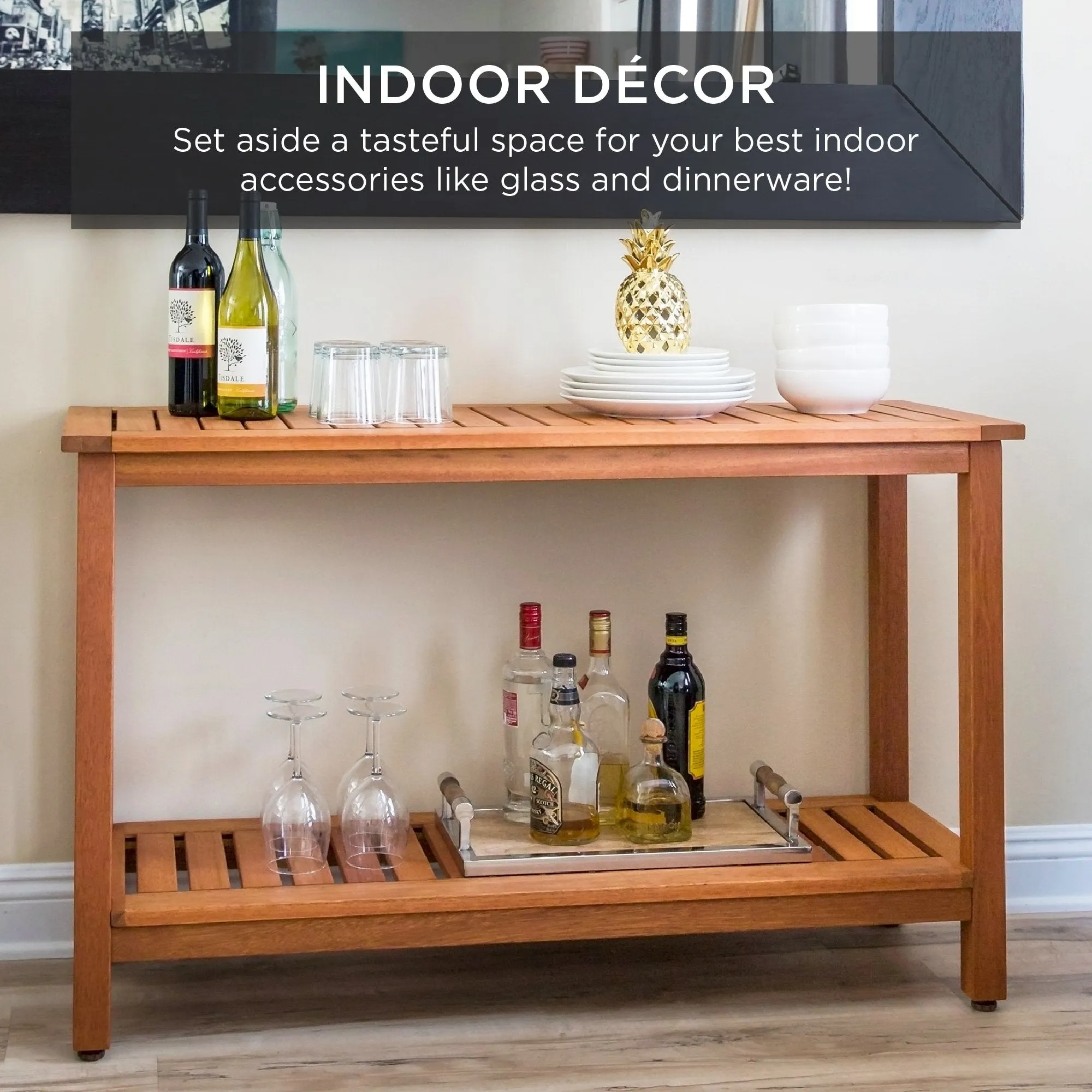 2-Shelf Wood Console Table Storage Organizer w/ Natural Finish - 48in