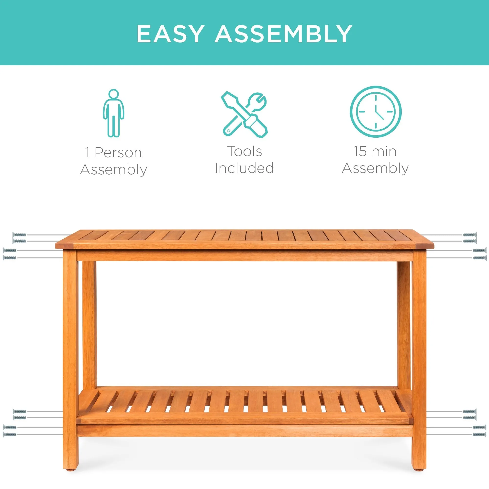2-Shelf Wood Console Table Storage Organizer w/ Natural Finish - 48in