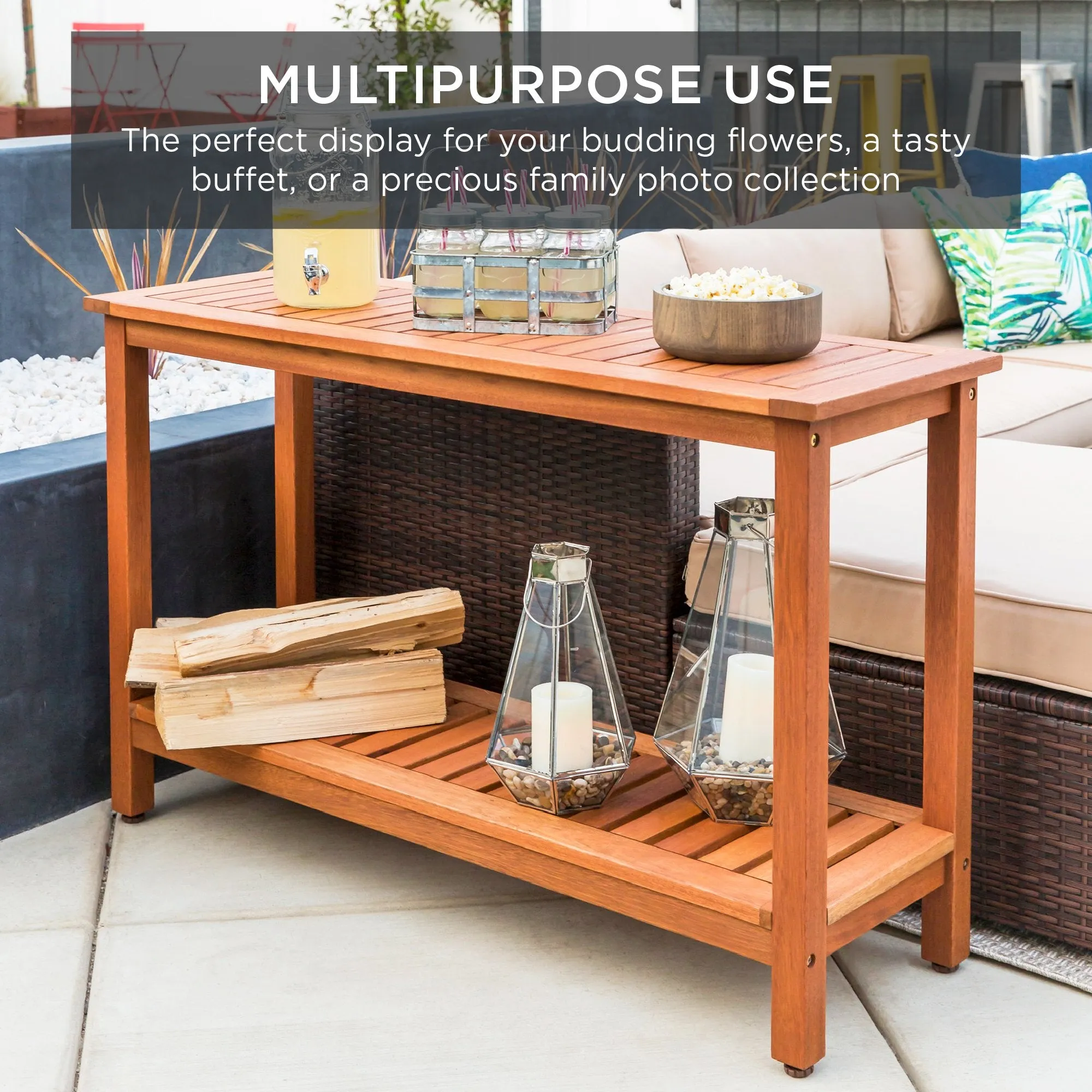 2-Shelf Wood Console Table Storage Organizer w/ Natural Finish - 48in