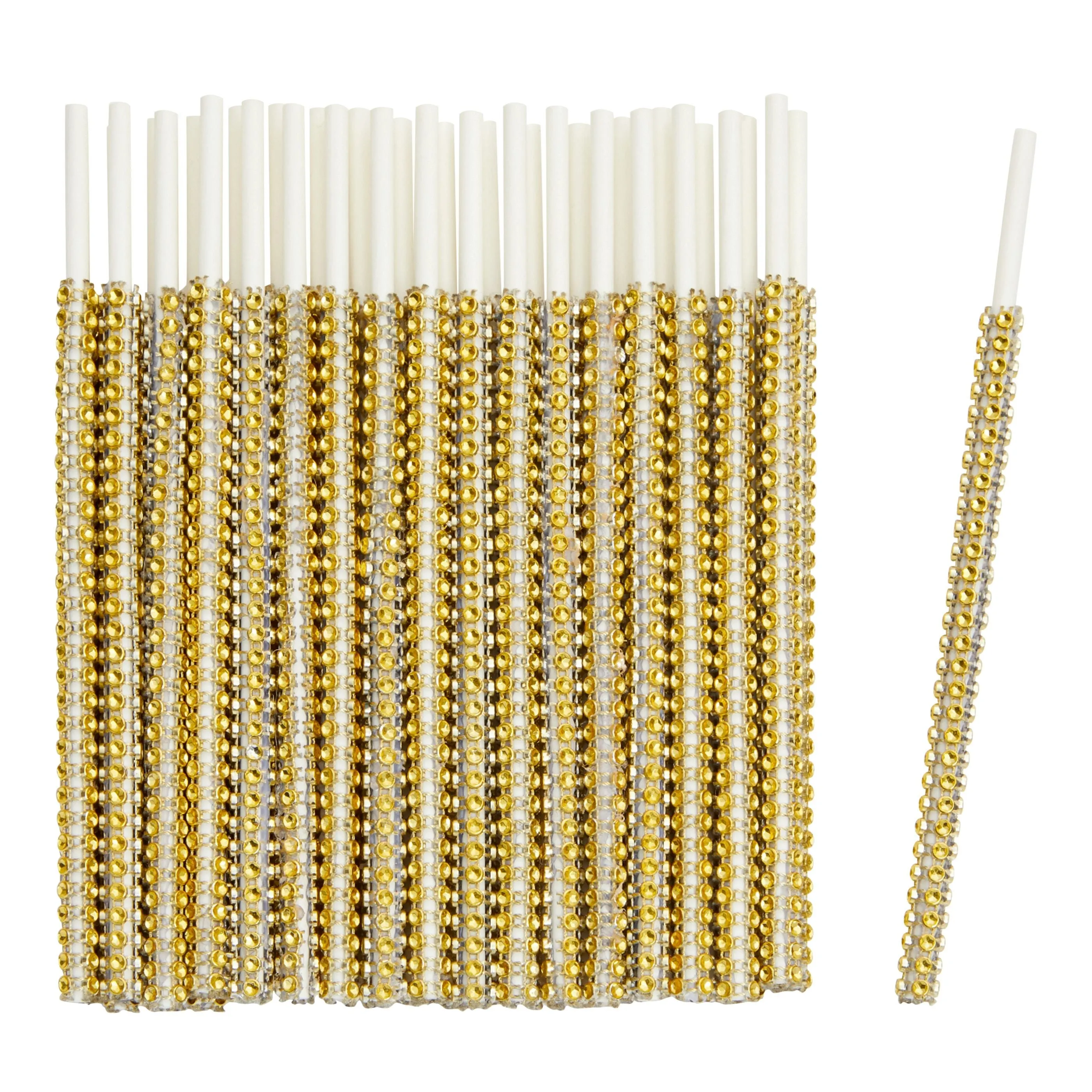 36 Pack Rhinestone Gold Cake Pop Sticks for Candy Apples, Lollipops, Dessert Bar (6 In)