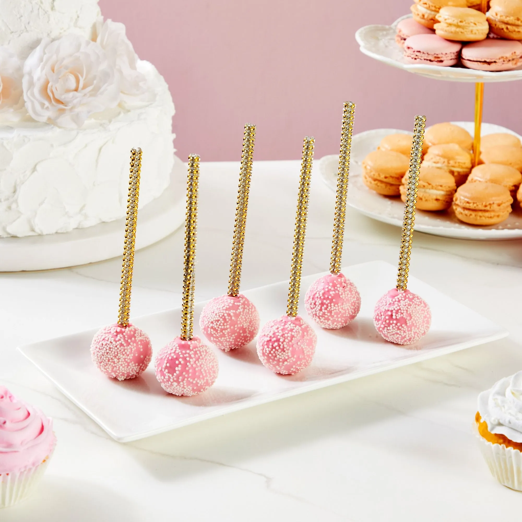 36 Pack Rhinestone Gold Cake Pop Sticks for Candy Apples, Lollipops, Dessert Bar (6 In)