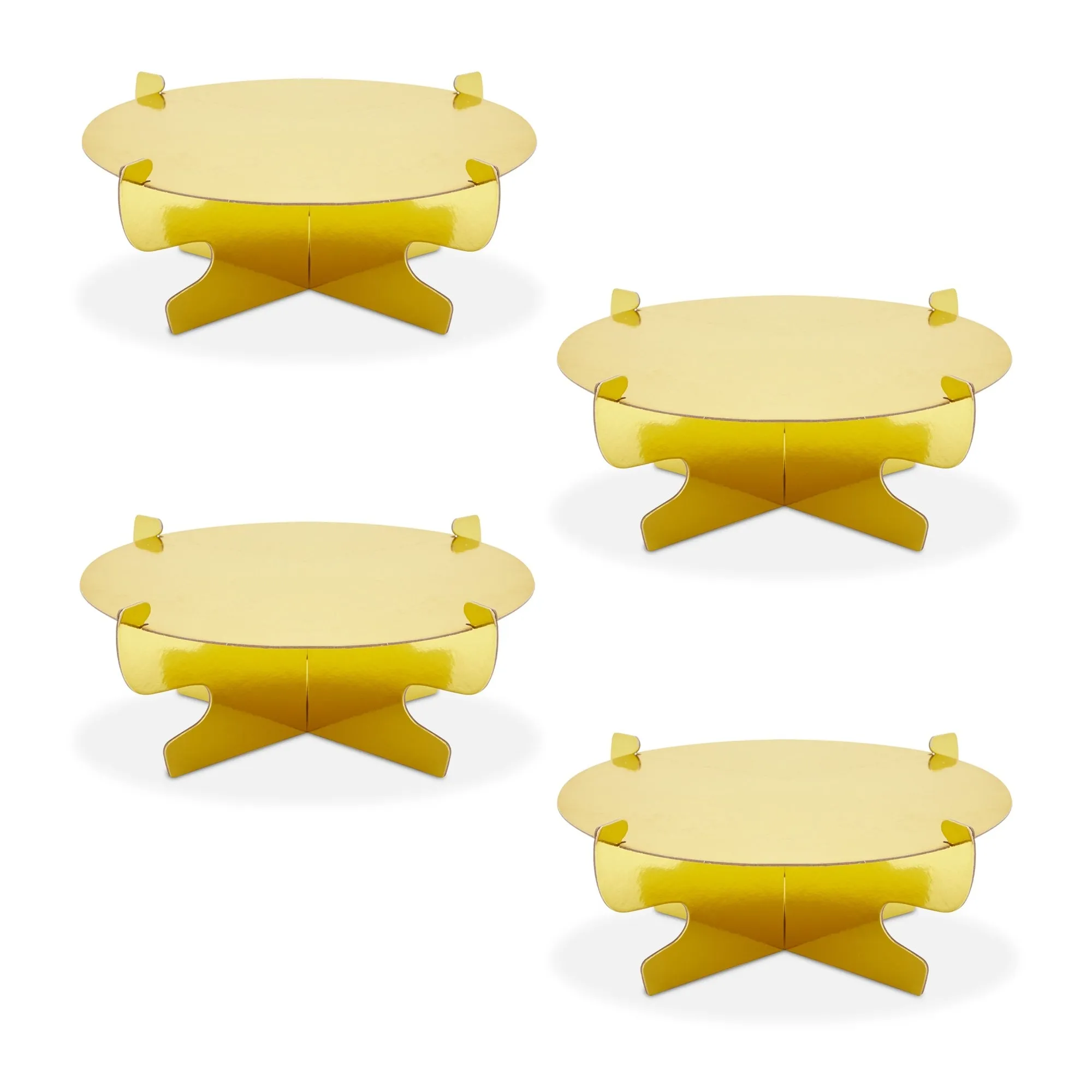 4 Pack Mini Cardboard Cupcake Stand Set, Metallic Gold Dessert Holders for Table (11.5 x 4 In)
