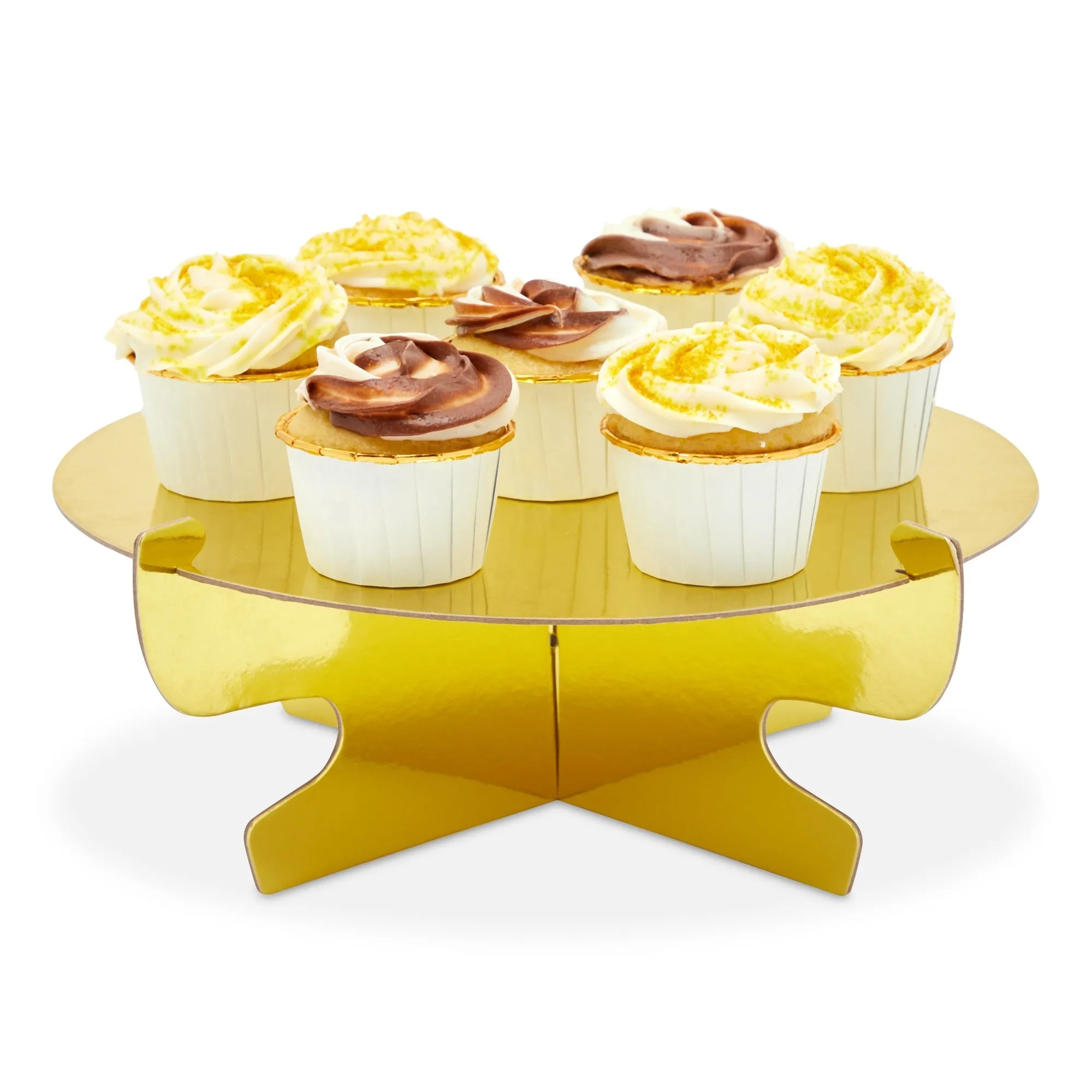 4 Pack Mini Cardboard Cupcake Stand Set, Metallic Gold Dessert Holders for Table (11.5 x 4 In)