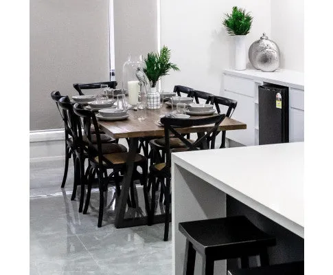 Aster Crossback Dining Chair Set of 8 Solid Birch Timber Wood Ratan Seat - Black