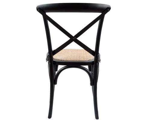 Aster Crossback Dining Chair Set of 8 Solid Birch Timber Wood Ratan Seat - Black