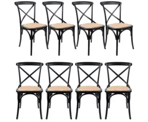 Aster Crossback Dining Chair Set of 8 Solid Birch Timber Wood Ratan Seat - Black