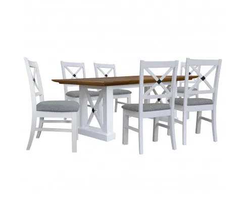 Beechworth 7pc Dining Set 200cm Table 6 Chair Pine Wood Hampton Furniture - Grey