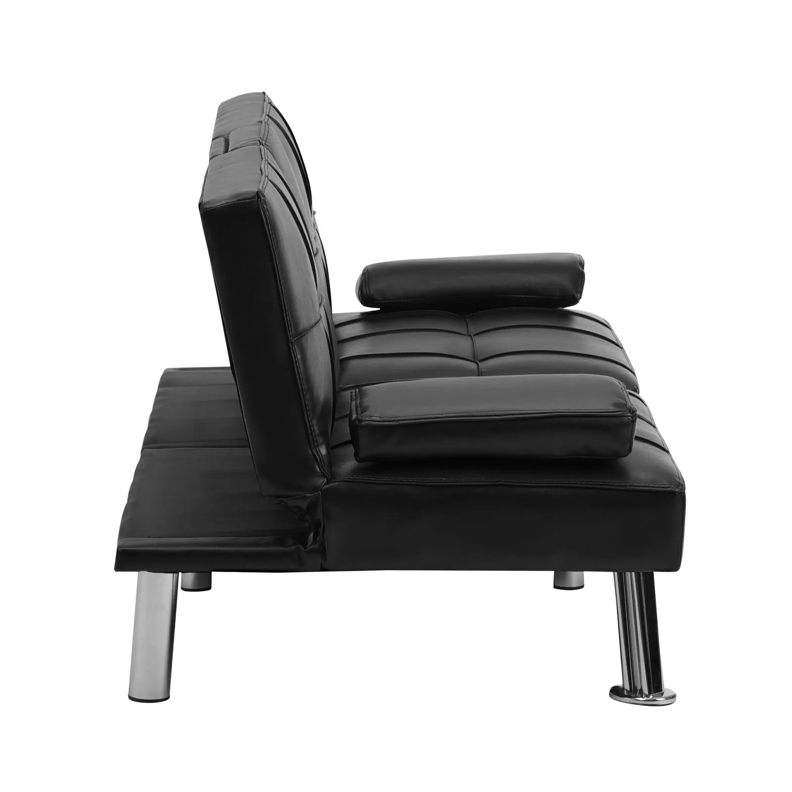 Oikiture Sofa Bed Lounge Leather 3 Seater Futon Couch Beds Sofabeds Cup Holder