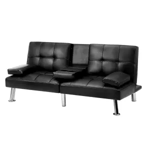 Oikiture Sofa Bed Lounge Leather 3 Seater Futon Couch Beds Sofabeds Cup Holder