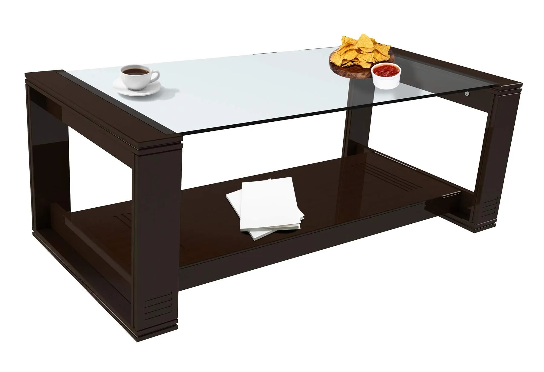 RJKART MDF Wood Glass Top Center Coffee Table with Bottom Shelf Storage for Bedroom Living Room Home Solid Wood Tea Tables Wooden Furniture for Office (Black Finish) - by Elegante HOMEZ
