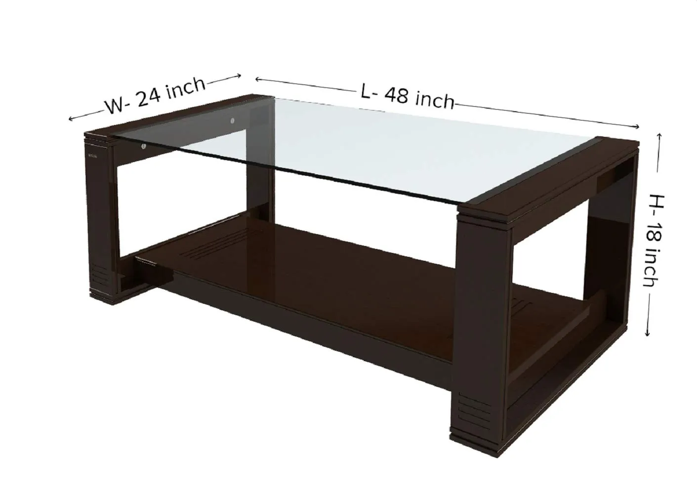 RJKART MDF Wood Glass Top Center Coffee Table with Bottom Shelf Storage for Bedroom Living Room Home Solid Wood Tea Tables Wooden Furniture for Office (Black Finish) - by Elegante HOMEZ