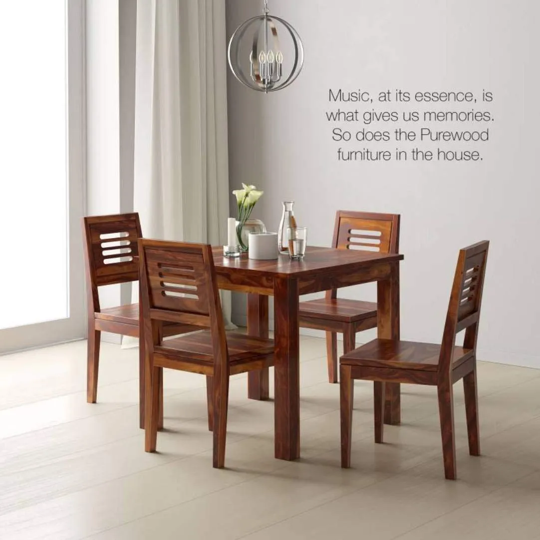 Unitek Furniture Sheesham Wood Square 4 Seater Dining Table Set with 4 Chairs for Living Room Dining Room Wooden Furniture Dining Room Set (Teak Finish)