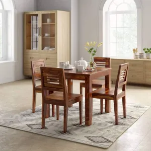 Unitek Furniture Sheesham Wood Square 4 Seater Dining Table Set with 4 Chairs for Living Room Dining Room Wooden Furniture Dining Room Set (Teak Finish)