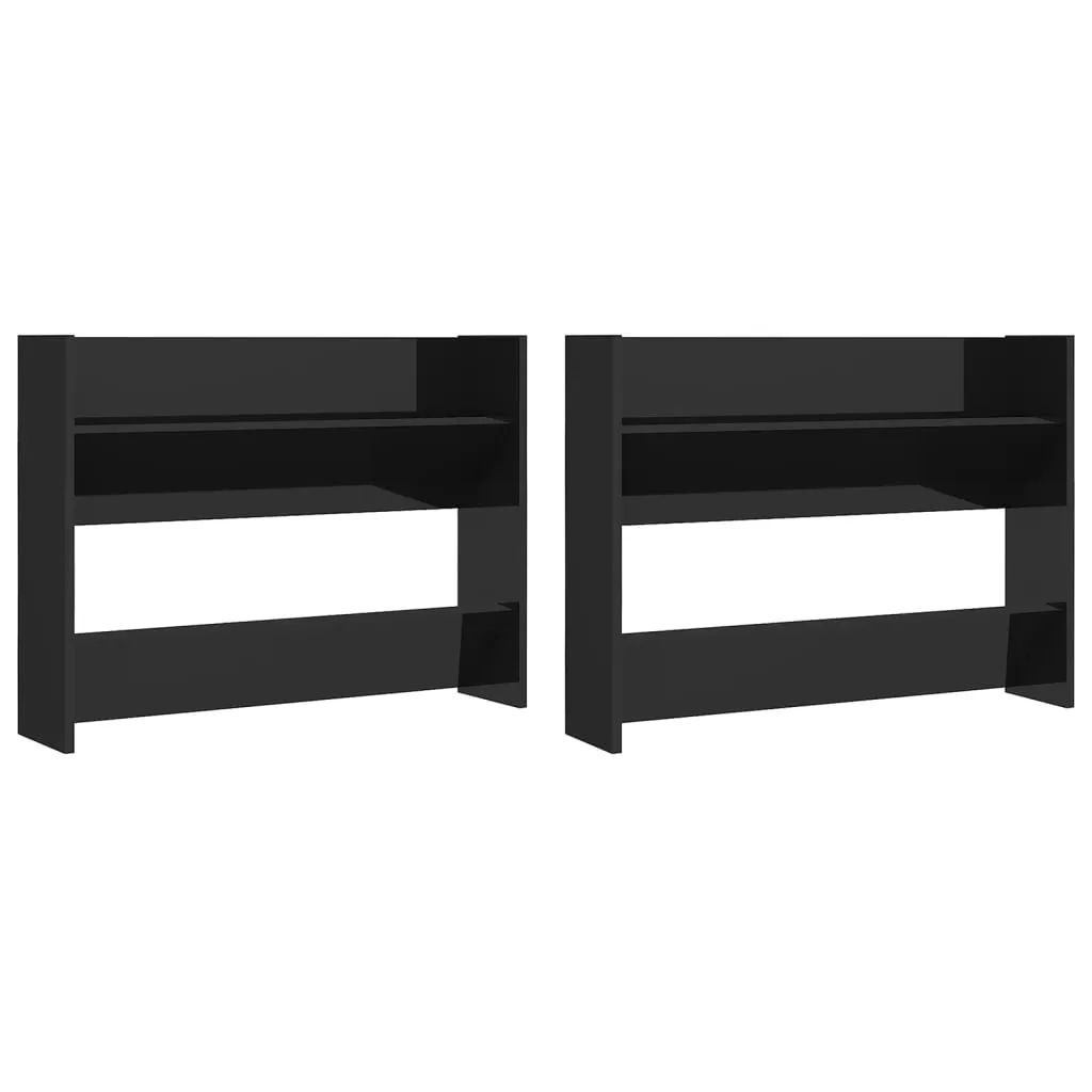 Wall Shoe Cabinets 2 pcs High Gloss Black 80x18x60 cm Chipboard