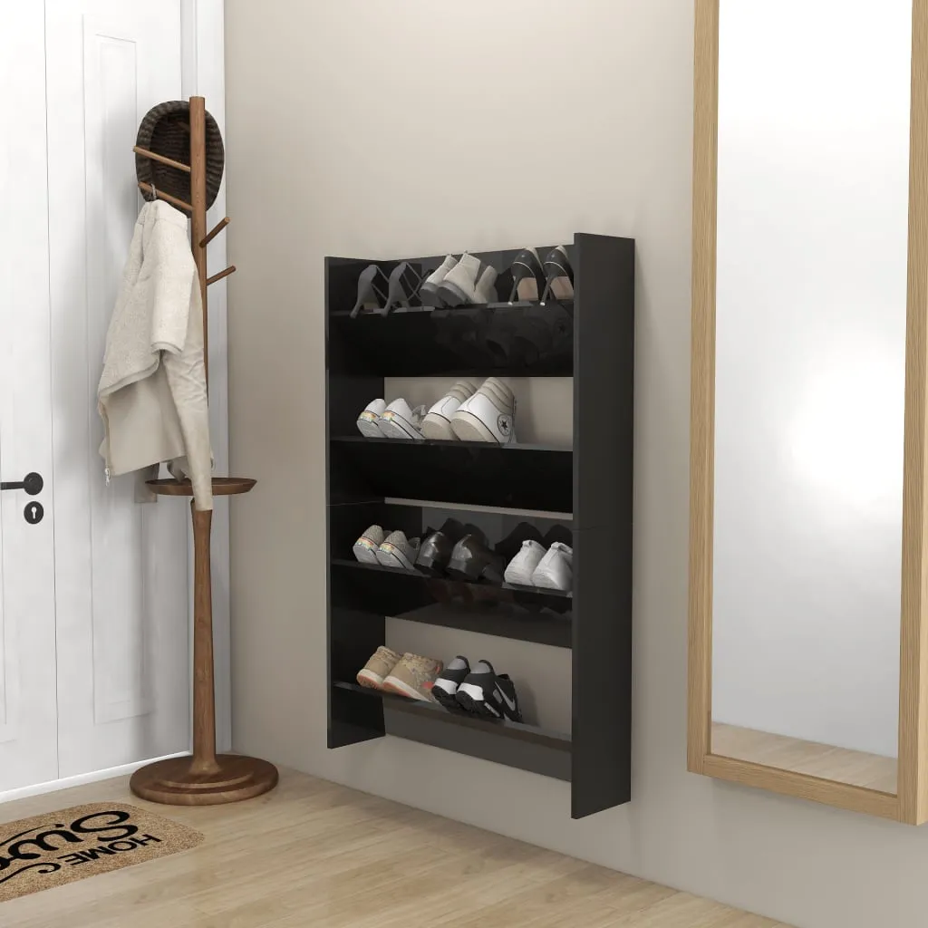Wall Shoe Cabinets 2 pcs High Gloss Black 80x18x60 cm Chipboard