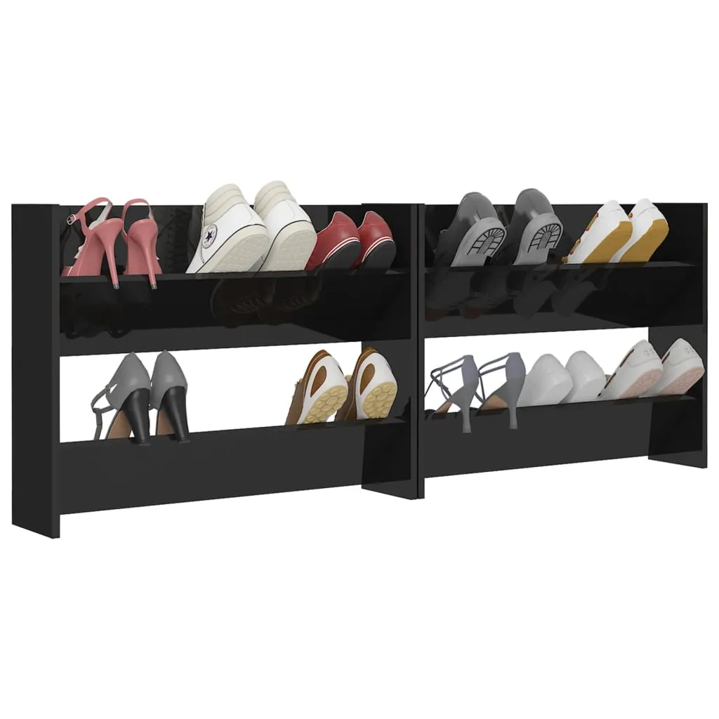 Wall Shoe Cabinets 2 pcs High Gloss Black 80x18x60 cm Chipboard