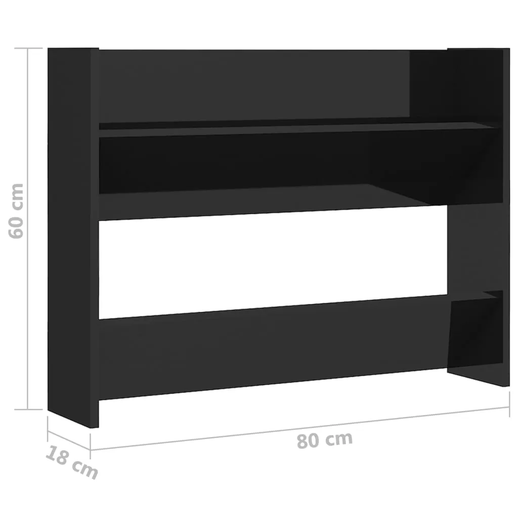 Wall Shoe Cabinets 2 pcs High Gloss Black 80x18x60 cm Chipboard