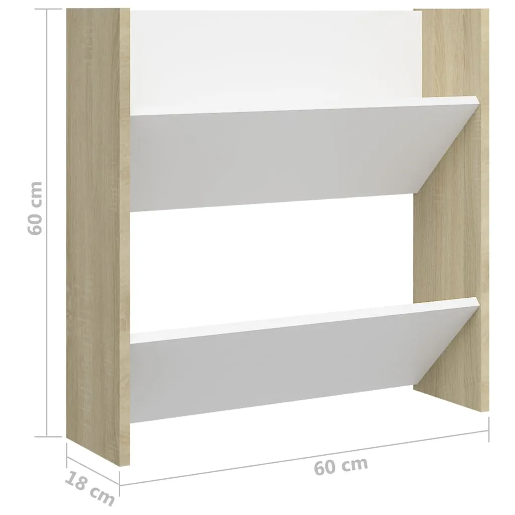 Wall Shoe Cabinets 2 pcs White&Sonoma Oak 60x18x60 cm Engineered Wood
